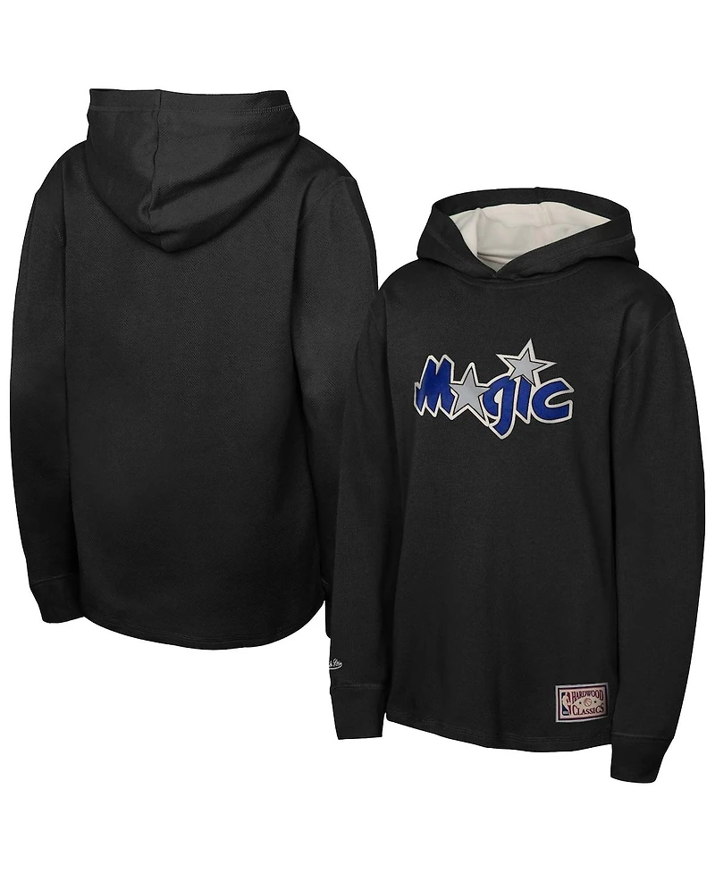 Mitchell & Ness Big Boys and Girls Black Orlando Magic Hardwood Classics Lightweight Thermal Long Sleeve Hoodie T-Shirt