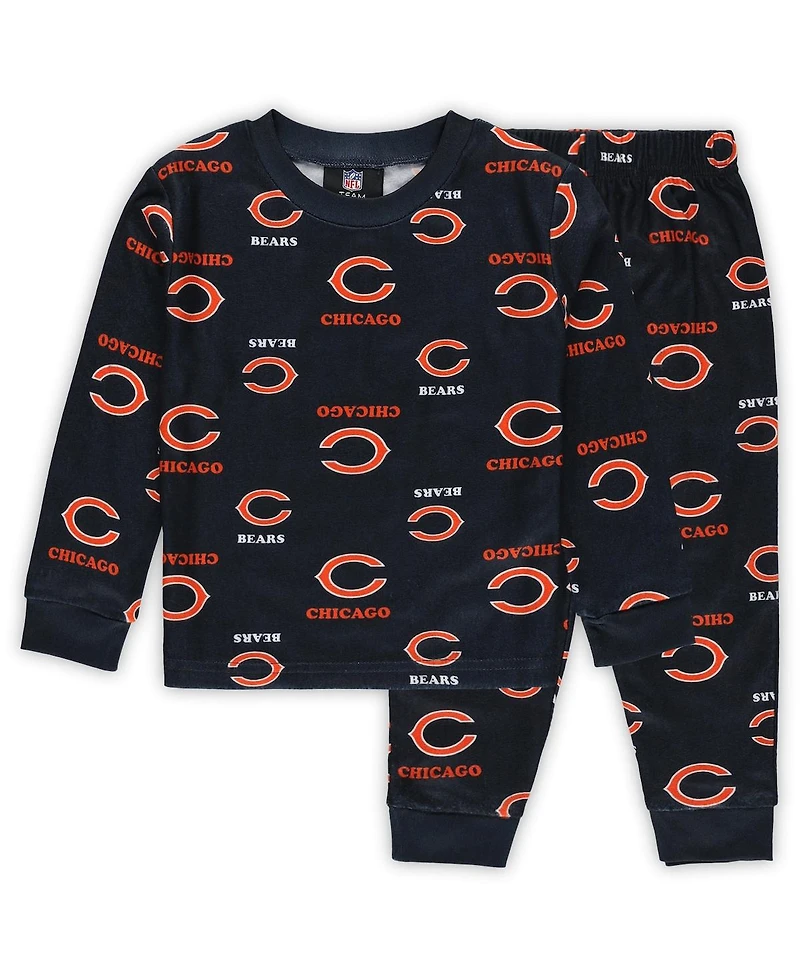 Outerstuff Toddler Navy 2-Piece Chicago Bears All-Over-Print Long Sleeve T-Shirt and Pants Sleep Set