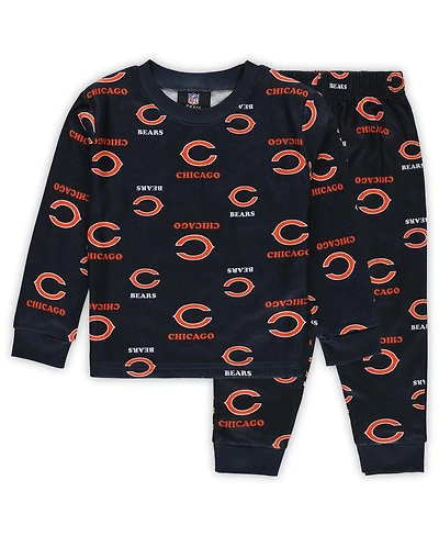 Outerstuff Toddler Navy 2-Piece Chicago Bears All-Over-Print Long Sleeve T-Shirt and Pants Sleep Set