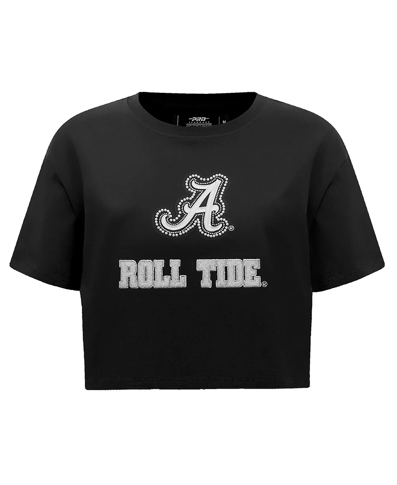 Pro Standard Women's Black Alabama Crimson Tide Rhinestone Cultivated Pearl Boxy Cropped T-Shirt