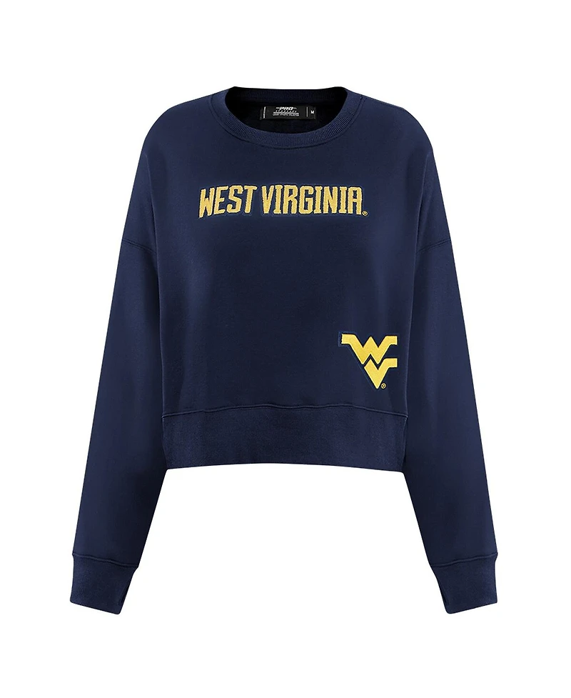 Pro Standard Women's Navy West Virginia Mountaineers Sequin Boxy Cropped Pullover Sweatshirt
