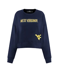 Pro Standard Women's Navy West Virginia Mountaineers Sequin Boxy Cropped Pullover Sweatshirt
