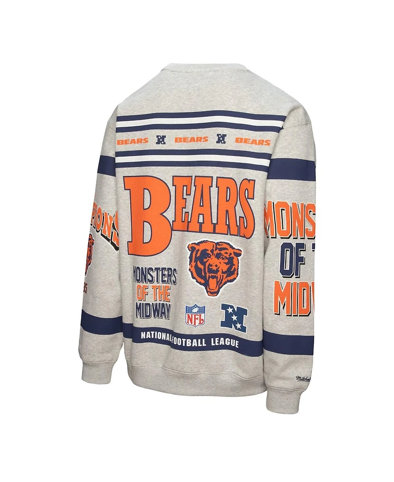 Mitchell & Ness Men's Heather Gray Chicago Bears All Over Print Fleece Crewneck Sweatshirt