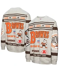 Mitchell & Ness Men's Heather Gray Cleveland Browns All Over Print Fleece Crewneck Sweatshirt