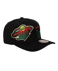Mitchell & Ness Men's Black Minnesota Wild Busted Logo Wordmark Wrap-Around Pro Pinch Adjustable Hat