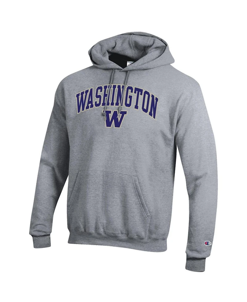 Champion Men's Heather Gray Washington Huskies Arched Logo Fleece Pullover Hoodie