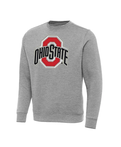 Antigua Men's Heather Gray Ohio State Buckeyes Big Tall Victory Crewneck Pullover Sweatshirt