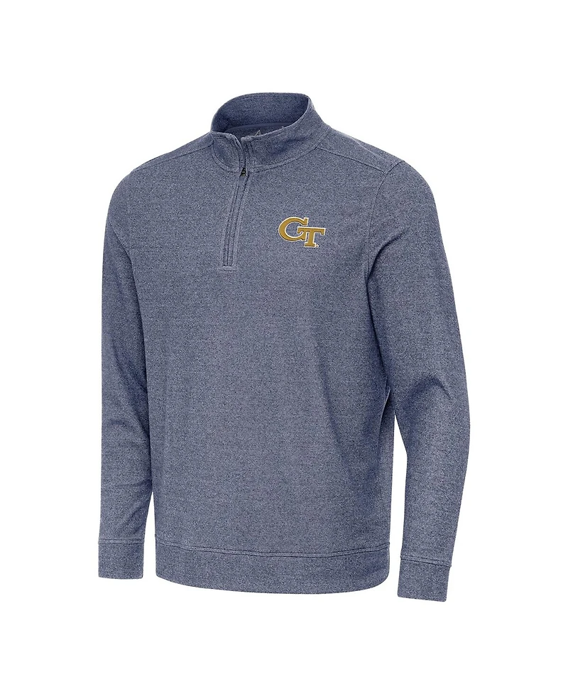 Antigua Men's Heather Navy Georgia Tech Yellow Jackets Subtle Quarter-Zip Hoodie