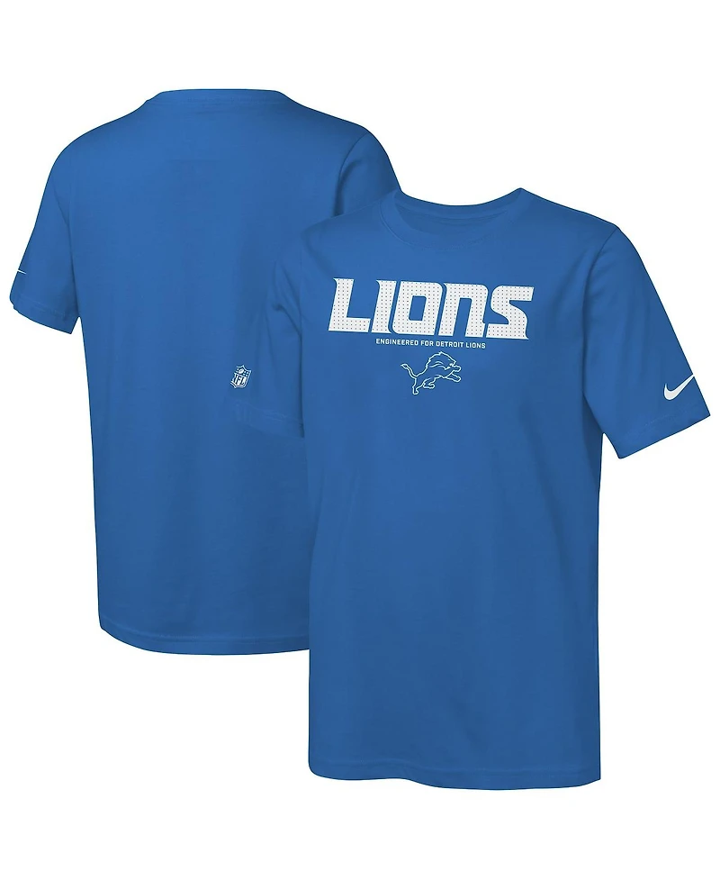 Nike Big Boys and Girls Blue Detroit Lions Sideline Team Issue T-Shirt