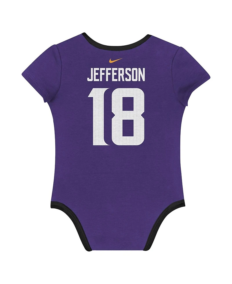 Nike Baby Boys and Girls 3-Pack Justin Jefferson Minnesota Vikings Name Number Bodysuit Set