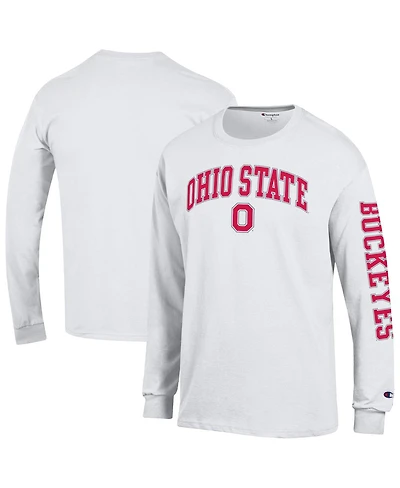 Champion Men's White Ohio State Buckeyes Arch Over Logo 2-Hit Long Sleeve T-Shirt