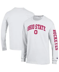 Champion Men's White Ohio State Buckeyes Arch Over Logo 2-Hit Long Sleeve T-Shirt