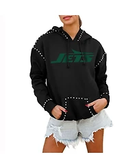 Gameday Couture Women's Black New York Jets Oversized Catch the Vibe Studded Pullover Hoodie