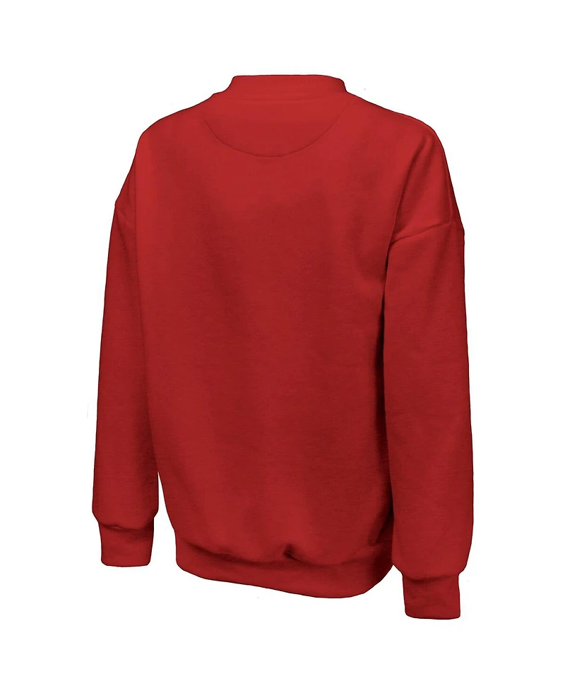 Majestic Women's Red Indiana Fever Primary Logo Drop Shoulder Tri-Blend Pullover Sweatshirt