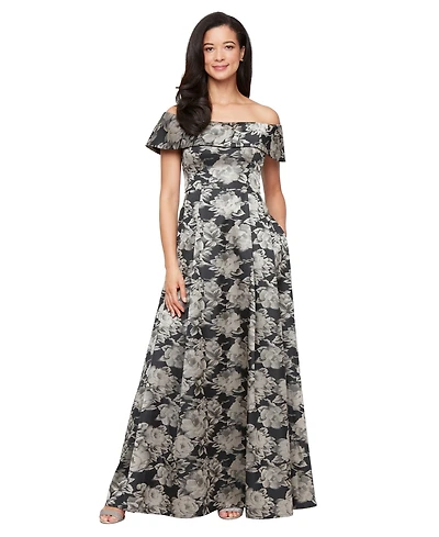 Alex Evenings Women's Printed Jacquard Long Ballgown Dress