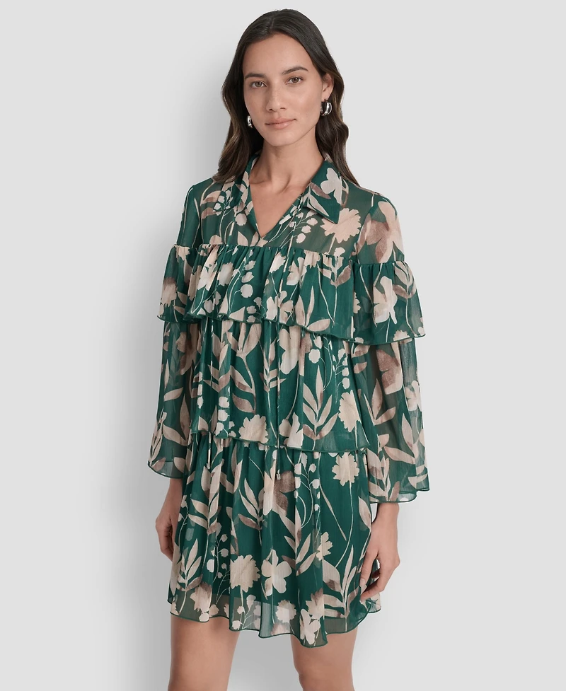 Dkny Women's Long Sleeve Tiered Ruffle Dress