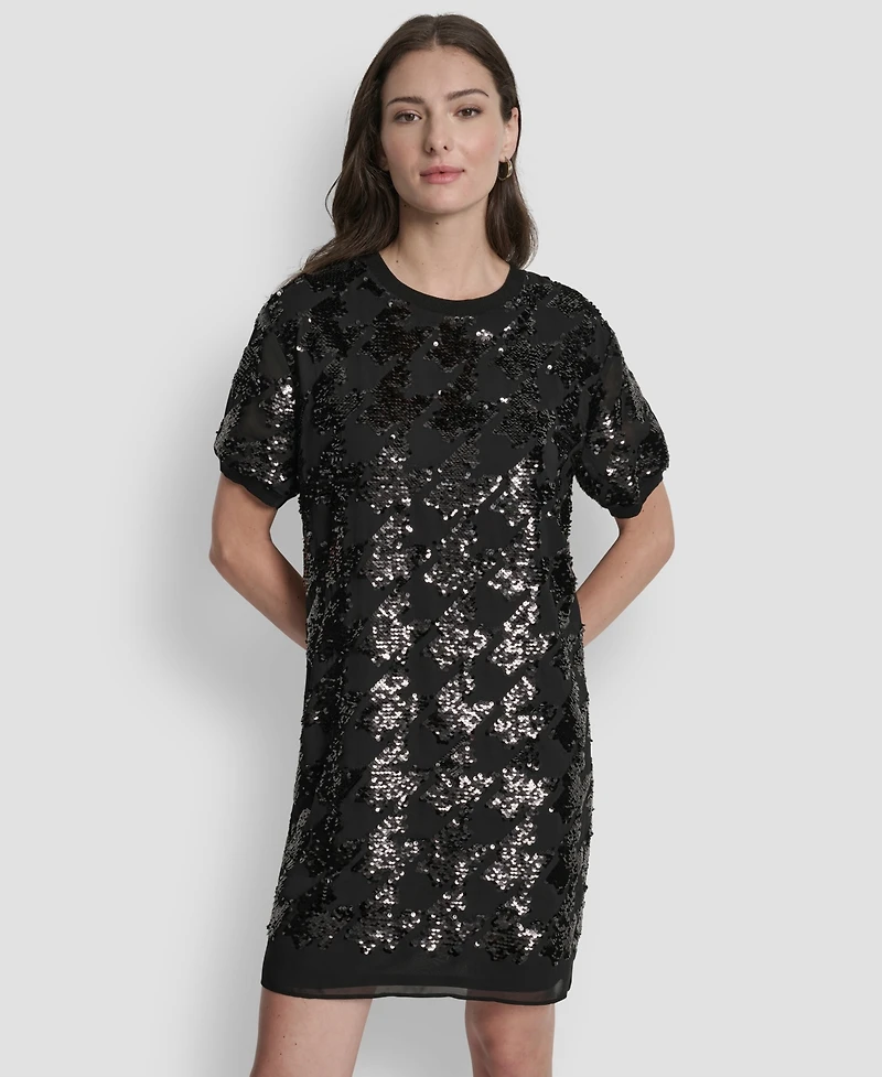 Dkny Women's Short Sleeve Sequin Tunic Dress