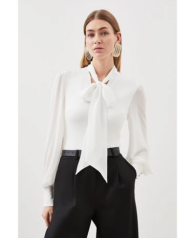 Karen Millen Women's Tie Neck Long Sleeve Bodysuit