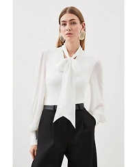 Karen Millen Women's Tie Neck Long Sleeve Bodysuit