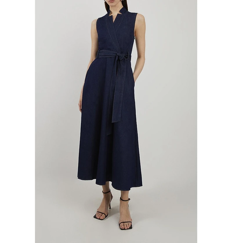 Karen Millen Women's Belted Denim Midi Dress