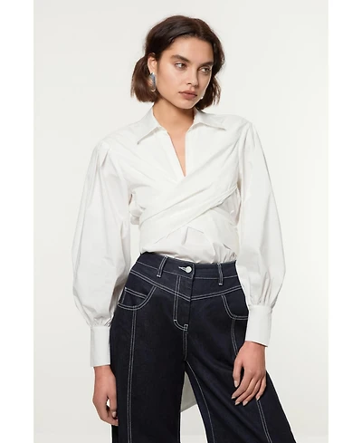 Karen Millen Women's Woven Wrap Balloon Sleeve Blouse
