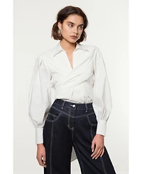 Karen Millen Women's Woven Wrap Balloon Sleeve Blouse