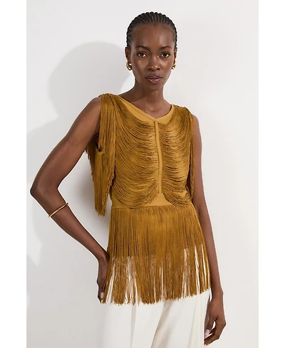 Karen Millen Women's Draped Fringe Knitted Top