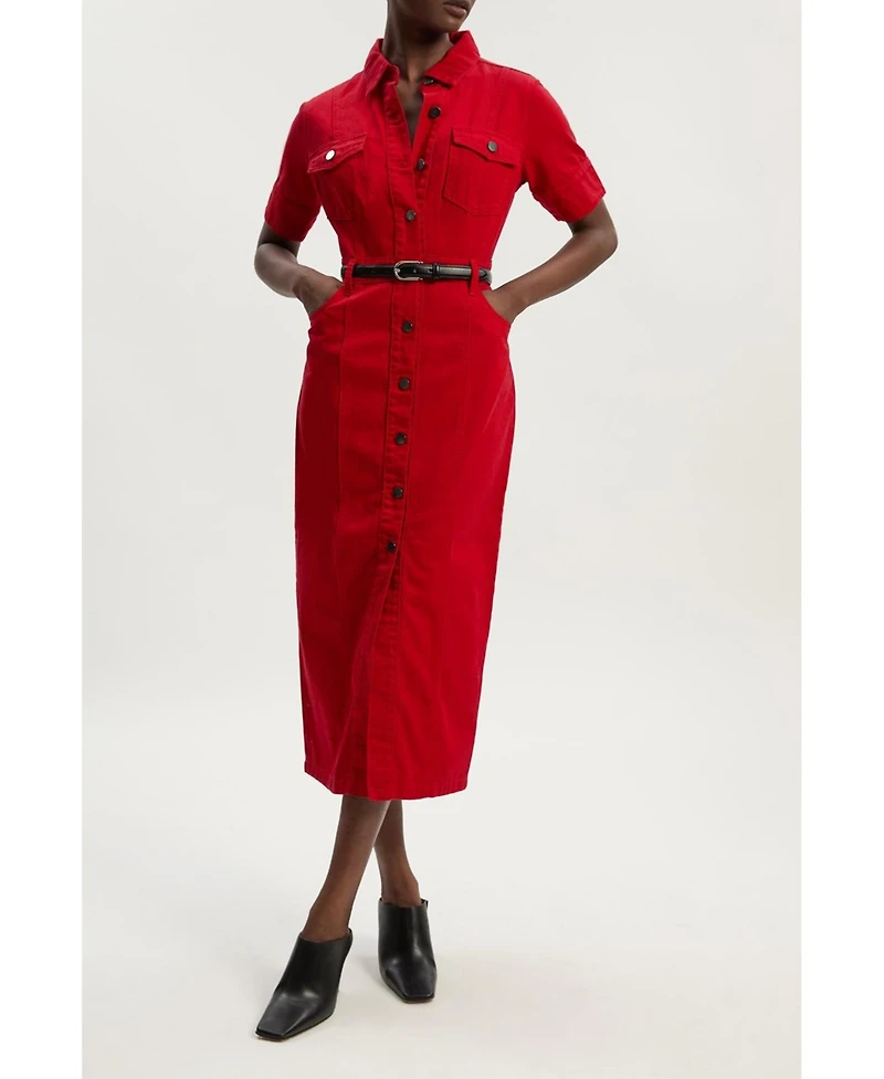 Karen Millen Women's Petite Denim Short Sleeve Shirt Dress