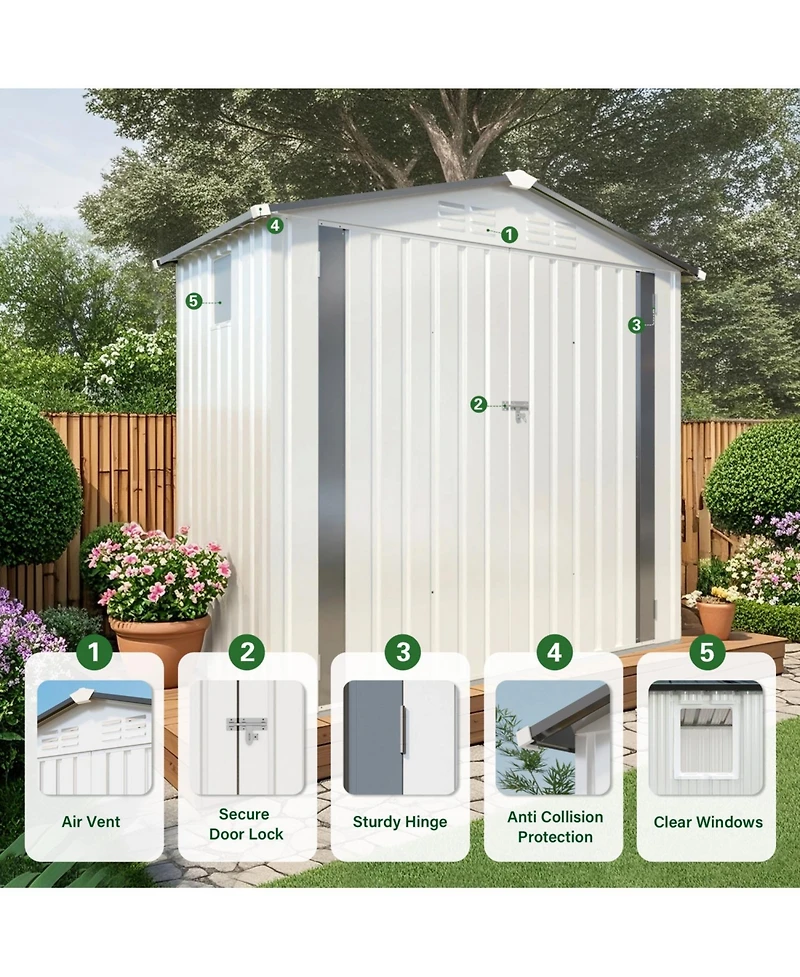 Streamdale Furniture 6x3.5ft Metal Storage Shed Window Lockable Door - White/Gray