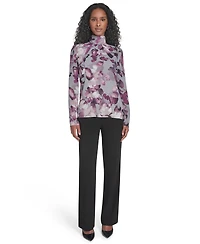 Calvin Klein Women's Mock Neck Long Sleeve Chiffon Blouse