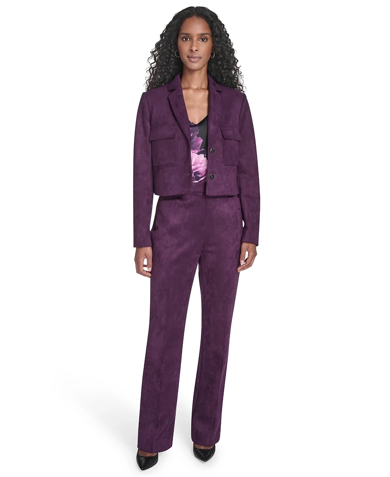 Calvin Klein Women's Suede Cropped Two Button Jacket
