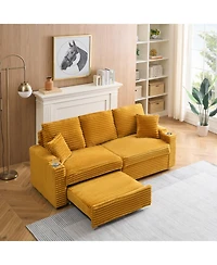 Streamdale Furniture 80" Orange Corduroy Pull-Out Sofa Bed w/ Cup Holder