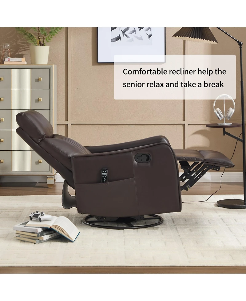 Boyel Living Heat Massage Manual Recliner Chair with Rocker and Swivel Fabric for Room