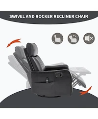 Boyel Living Heat Massage Manual Recliner Chair with Rocker and Swivel Fabric for Room