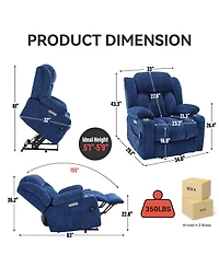 Boyel Living Chenille Power Lift Chair Recliner with 8-Point Vibration Massage and Lumbar Heating