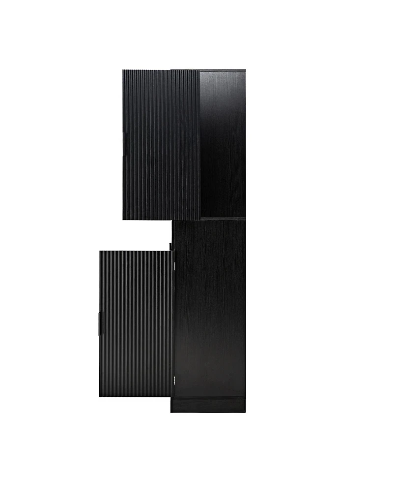 Streamdale Furniture 72" Fluted Pantry Cabinet - Keyboard Drawers & Adjustable Shelves Black