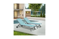 Chaise Lounge Outdoor Set of 2,Woven Stackable Gray Aluminum Frame Stationary Chaise Lounge Chair with Blue Woven Seat