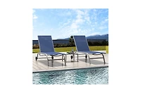 Clihome Chaise Lounge Outdoor Set of 3 -Piece Woven Patio Conversation Set with Blue