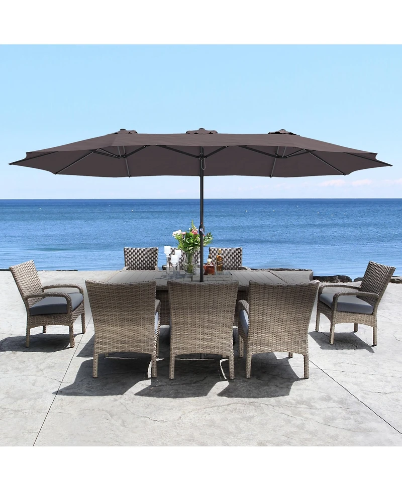 Clihome 15 ft. Steel Patio Umbrella, with Base and Sandbags, Weather-Resistant,Tan