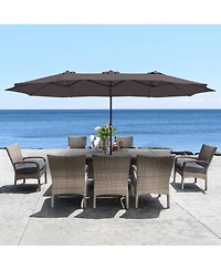 Clihome 15 ft. Steel Patio Umbrella, with Base and Sandbags, Weather-Resistant,Tan