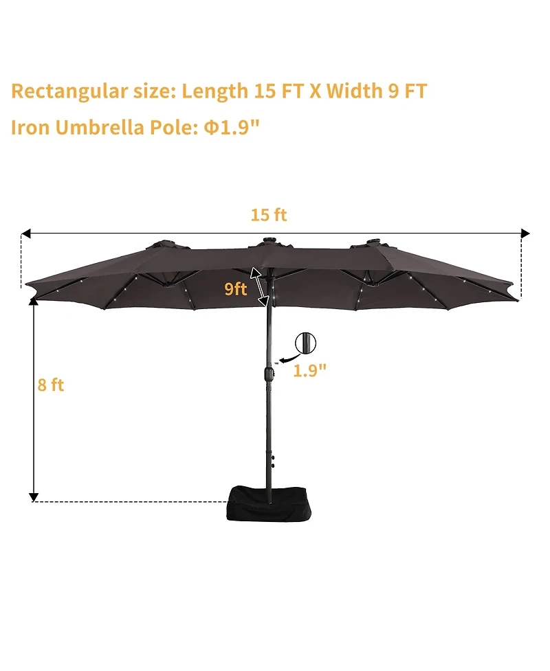 15ft Patio Umbrella with Base Included and Led lights, Outdoor Market Extra Large Umbrella, Pool For Deck, Pool, Garden, Lawn
