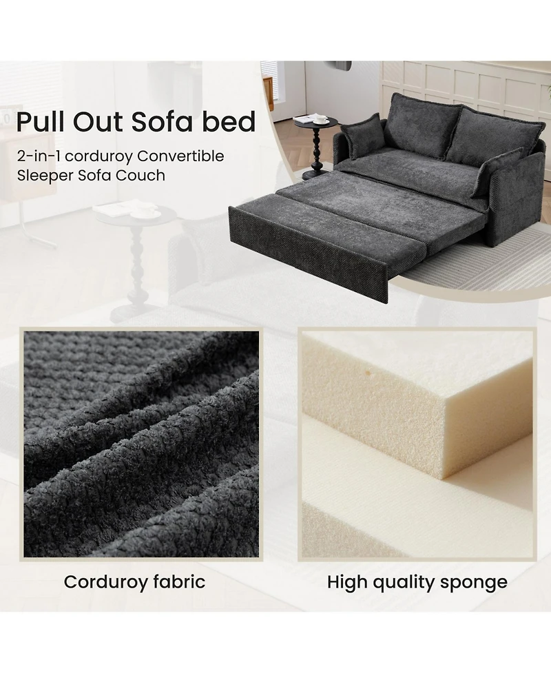 Streamdale Furniture Corduroy Pull Out Sofa Bed with Usb Charging