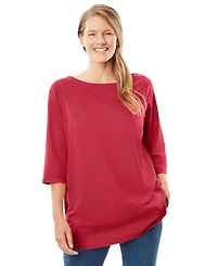 Woman Within Women's Perfect Three-Quarter Sleeve Boatneck Tee