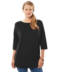 Woman Within Women's Perfect Three-Quarter Sleeve Boatneck Tee