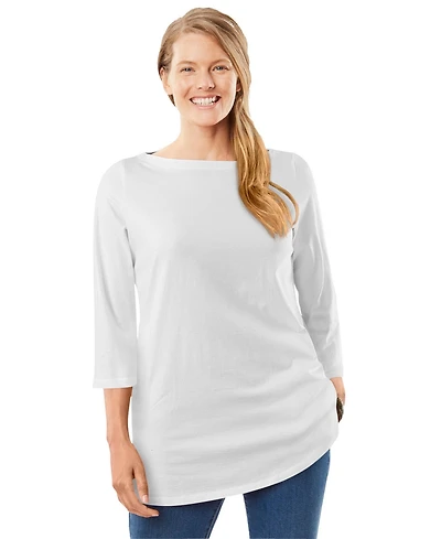 Woman Within Women's Perfect Three-Quarter Sleeve Boatneck Tee
