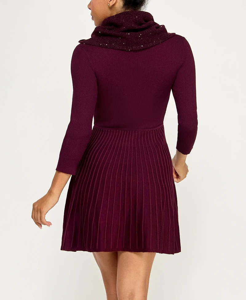 Bcx Juniors' 3/4-Sleeve Crewneck Detachable Scarf Sweater Dress
