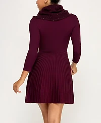 Bcx Juniors' 3/4-Sleeve Crewneck Detachable Scarf Sweater Dress