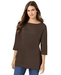 Woman Within Women's Perfect Three-Quarter Sleeve Boatneck Tee