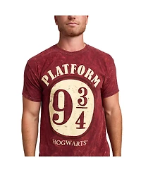 Harry Potter Men's Platform 9 ¾ Maroon Mineral Wash Crew Neck Short Sleeve