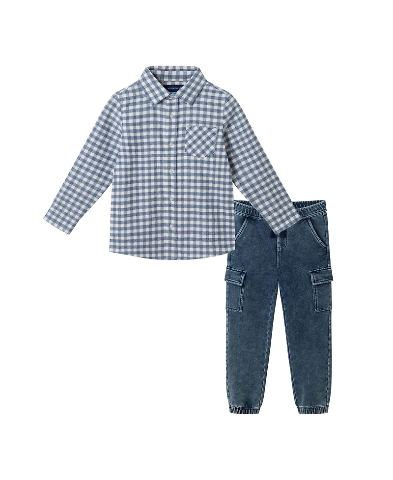 Andy & Evan Toddler/Child Boys Check Buttondown and Jogger Set